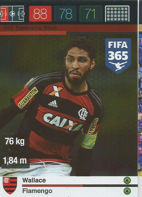 WALLACE - PANINI "FIFA 365" 2016 COLLECTION - FOIL "DEFENSIVE ROCK" TRADING CARD 252