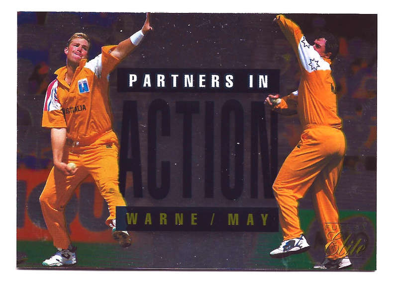 SHANE WARNE/MAY - 1996 FUTERA ELITE FOIL CRICKET COLLECTION - FOIL PARTNERS/ACTION TRADING CARD 56