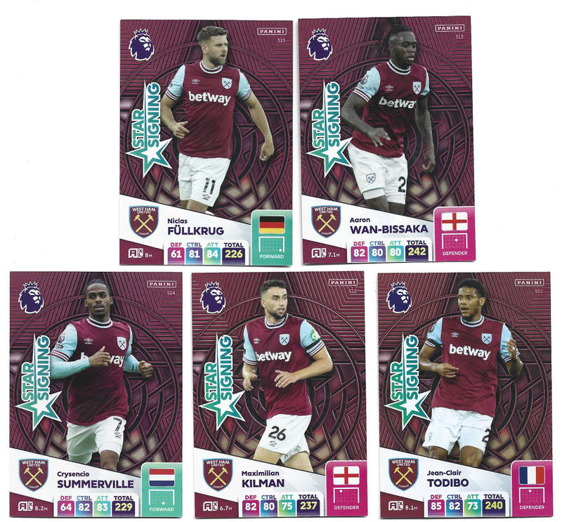 WEST HAM UNITED  - PANINI Eng/Premier League 2025 - COMPLETE SET of 5 "STAR SIGNING" CARDS