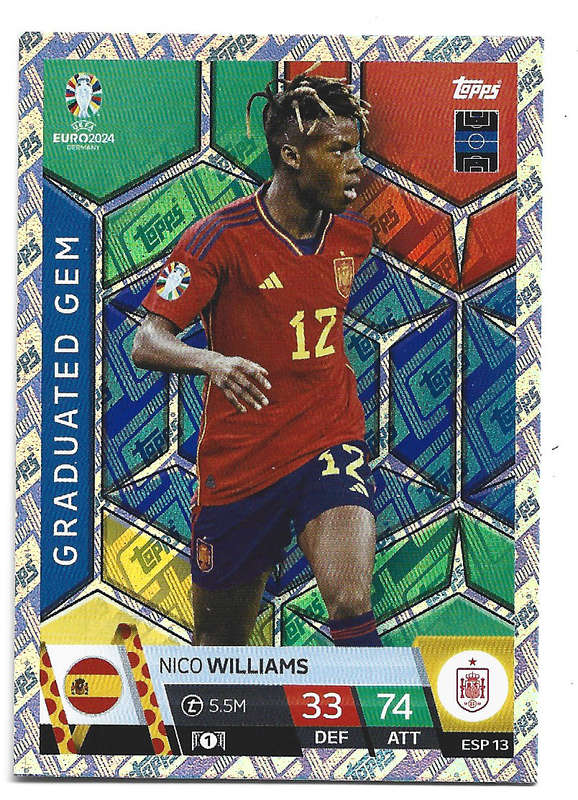 NICO WILLIAMS - Topps `UEFA EURO 2024` Collection - FOIL`GRADUATED GEM` Trading Card ESP13