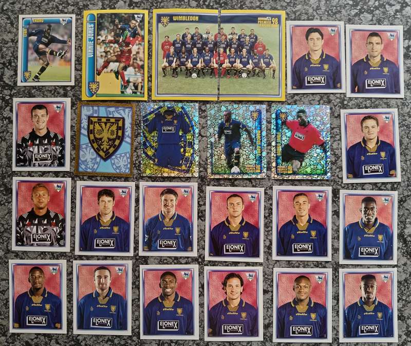 WINBLEDON FC - MERLIN Premier League sticker collection 1998 - COMPLETE TEAM SET OF 24 STICKERS