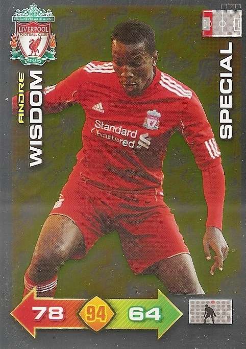 ANDRE WISDOM - PANINI LIVERPOOL 2011/12 COLLECTION - RARE  GOLD  "SPECIAL" TRADING CARD 70