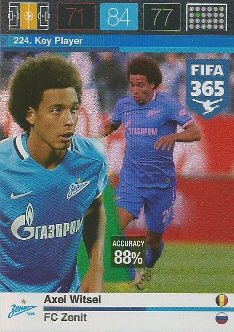 AXEL WITSEL - PANINI "FIFA 365" 2016 COLLECTION - FOIL "KEY PLAYER" TRADING CARD 224