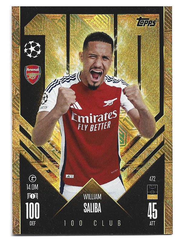 WILLIAM SALIBA - TOPPS UEFA CHAMPIONS LEAGUE 2024/25 Collection - FOIL "CLUB 100" TRADING CARD 472