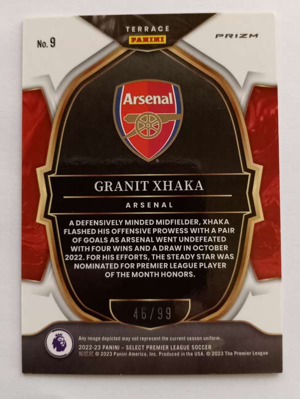 GRANIT XHAKA (Arsenal) - PANINI SELECT PRIZM TERRACE 2023 - PINK PRIZM CARD 46 of 99