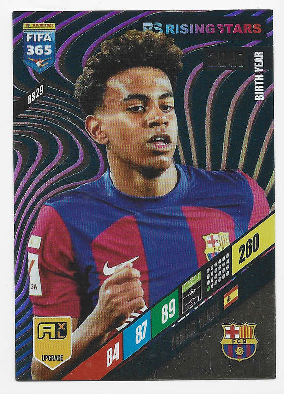 LAMINE YAMAL - PANINI `FIFA 365 COLLECTION` UPD. 2024 - GOLD `RISING STAR` FOIL TRADING CARD RS29