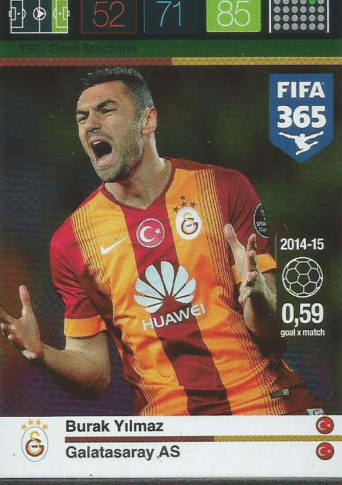 BURAK YILMAZ - PANINI "FIFA 365" 2016 COLLECTION - FOIL "GOAL MACHINE" TRADING CARD 190