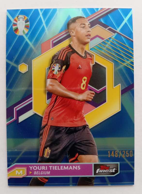 YOURI TIELMANS (Belgium) - TOPPS FINEST CHROME RT EURO 2024 - SAPHIRE CHROME TRADING CARD 148 of 250