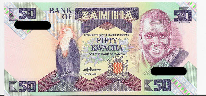 BANK of ZAMBIA - 50 KWACHA BANK NOTE  -  NOTE IN UNC. CONDITION - F