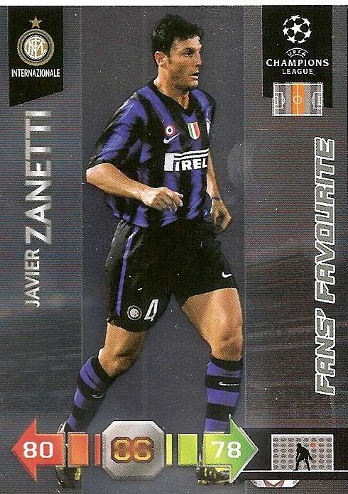 JAVIER ZANETTI - PANINI `CHAMPIONS LEAGUE` 2010/2011 - FOIL `FANS FAVOURITE` TRADING CARD