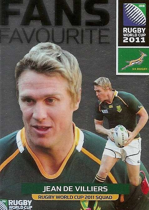 JEAN DE VILLIERS - 2011 BIG BALL RUGBY WORLD CUP COLLECTION - FOIL "FANS FAVOURITE" TRADING CARD 059