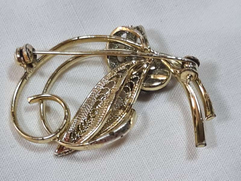 Gold Tone Brooch with tiger eye