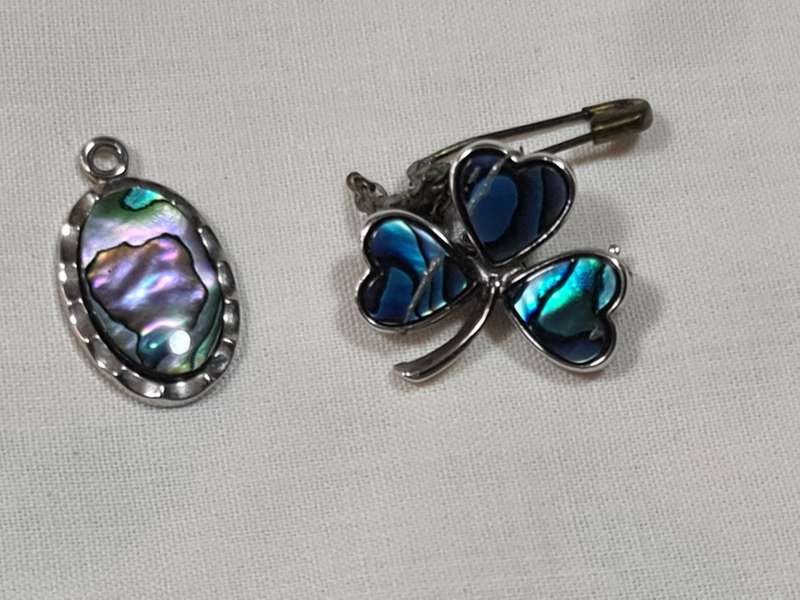 Mother of pearl pendant and brooch
