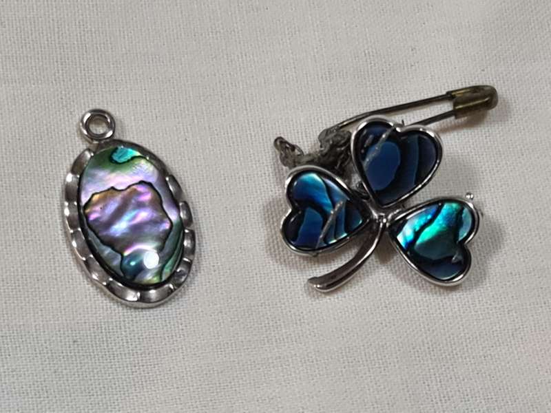 Mother of pearl pendant and brooch
