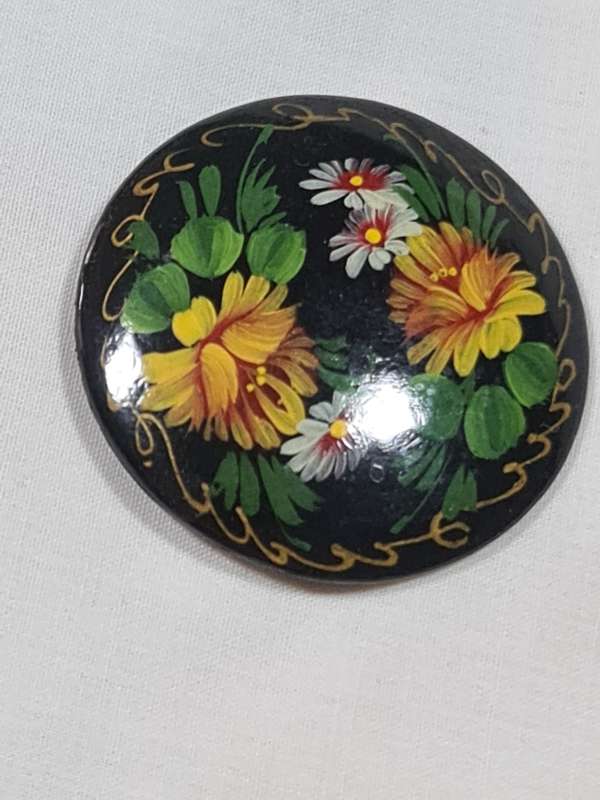 Vintage Signed Russian Hand painted brooch (paper mache)