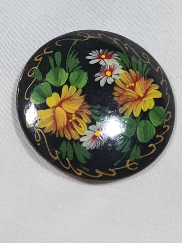 Vintage Signed Russian Hand painted brooch (paper mache)