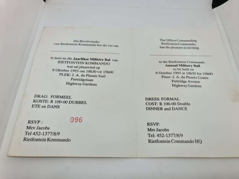 Rietfontein Commando Annual Ball 8/10/1993