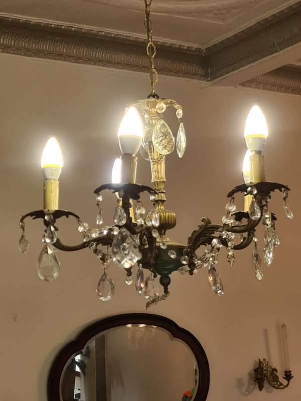 Vintage 5 Arm crystal Chandelier