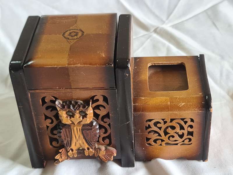Occupied Japan Musical Owl Cigarette Dispenser, Ashtray