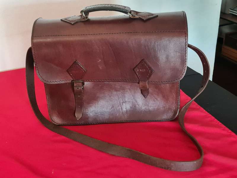 Leather vintage school suitcase