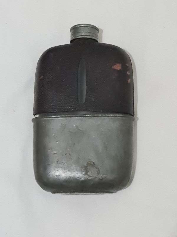Glass, Faux leather and pewter hip flask
