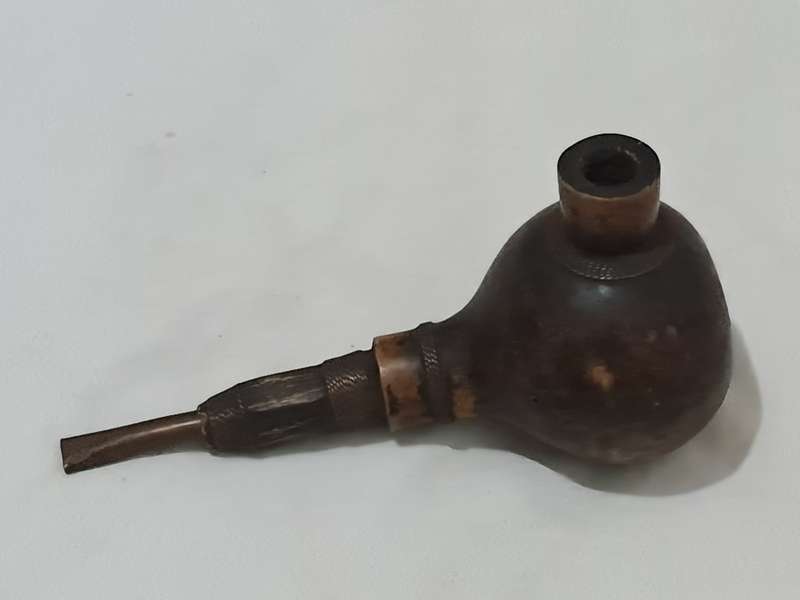 African Luba Gourd copper smoking pipe Congo DRC