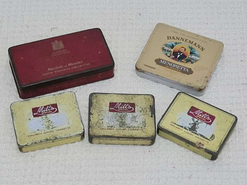 Cigarette tins: Beson and Hedges, Danneman and Mills tins