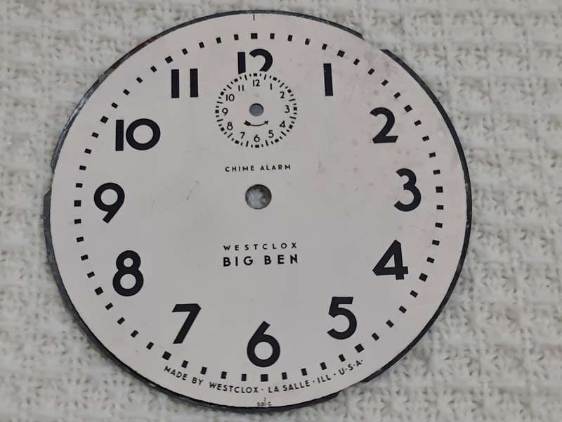 Clock dial: Big Ben westclox, chime alarm. Made in USA