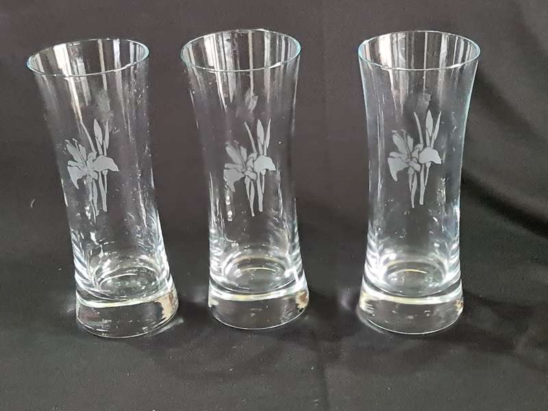 Three vintage tall glasses