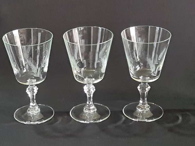 Three wine glasses with wheat pattern