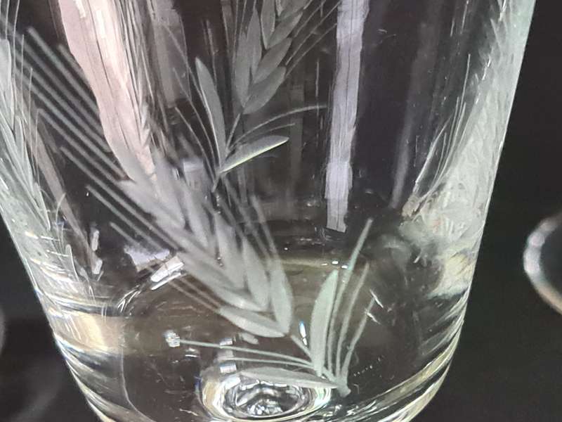 Three wine glasses with wheat pattern