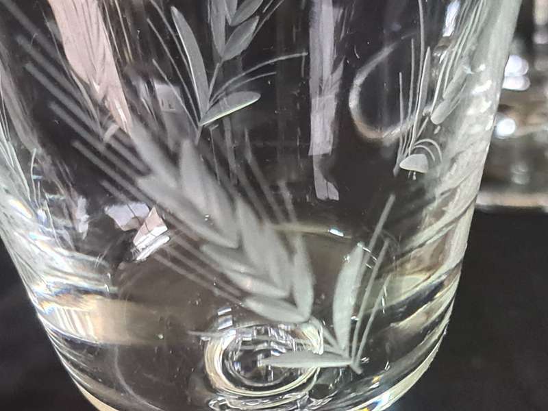 Three wine glasses with wheat pattern