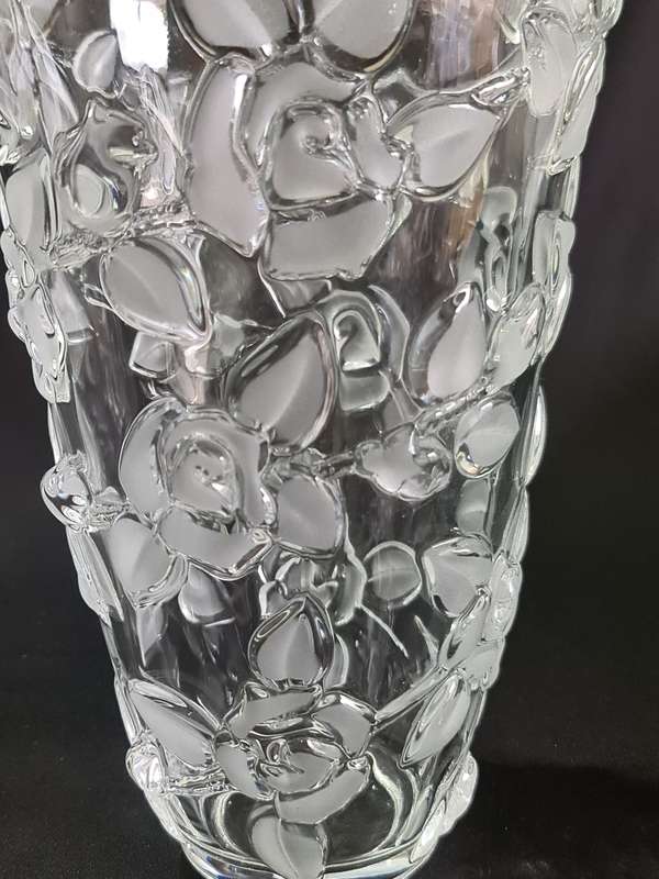 Original Waltherglas,  Made In Germany, Vase,  Embossed Roses, Scalloped Rim, Art Glass Vase,