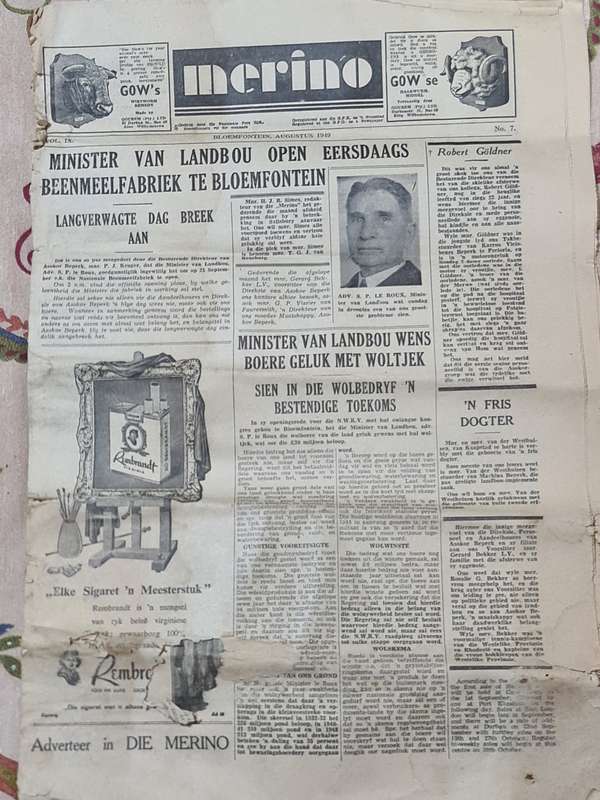 Merino, Bloemfontein August 1949 News Paper