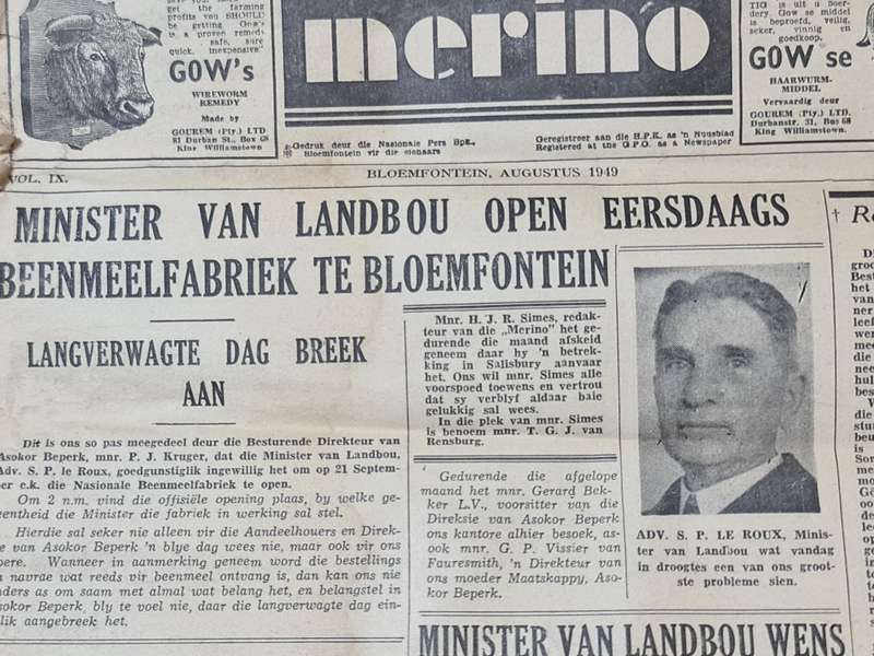 Merino, Bloemfontein August 1949 News Paper