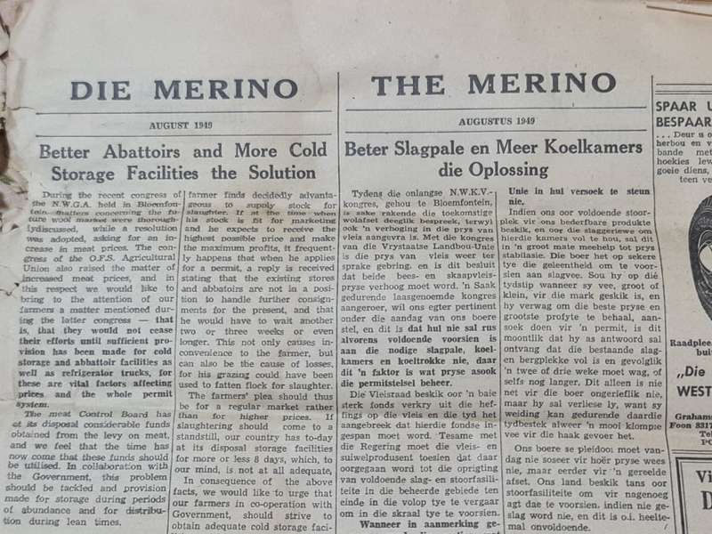 Merino, Bloemfontein August 1949 News Paper