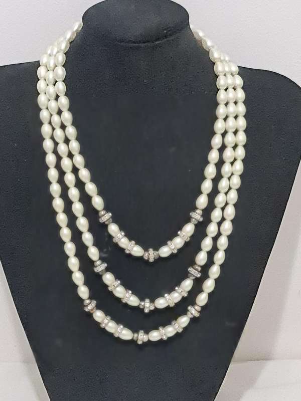 Three tier faux pearl Necklace with bracelet
