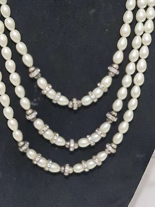Three tier faux pearl Necklace with bracelet