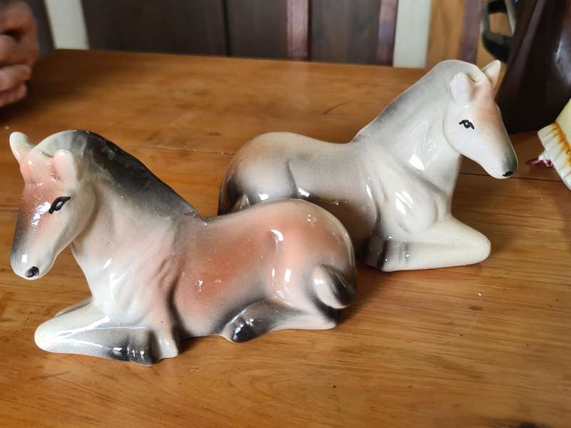 Two vintage horse ornaments