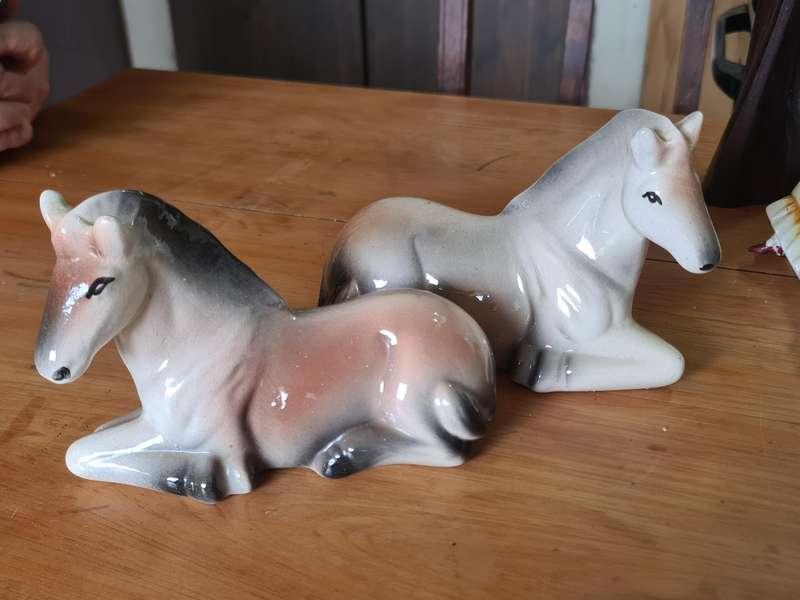 Two vintage horse ornaments