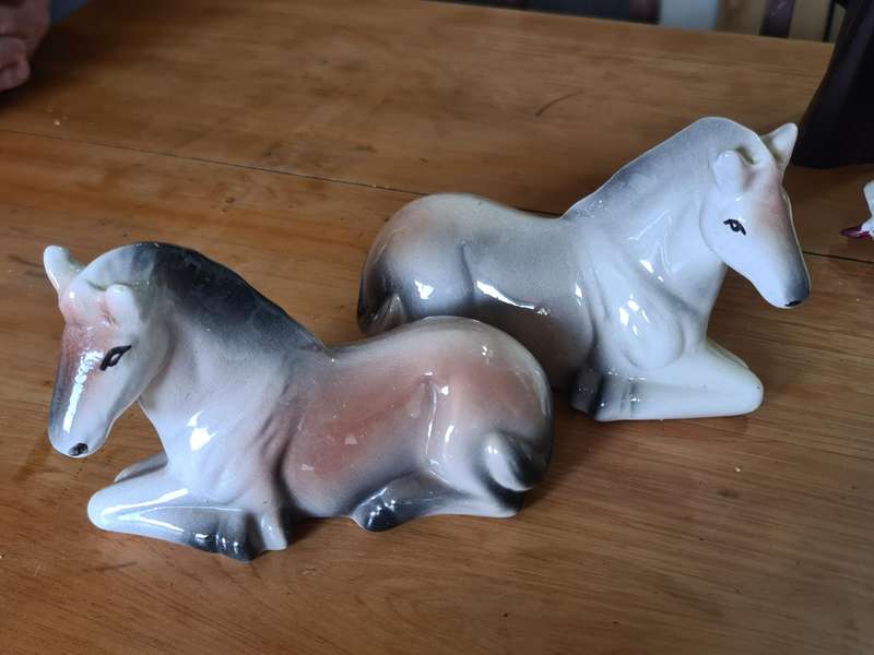 Two vintage horse ornaments