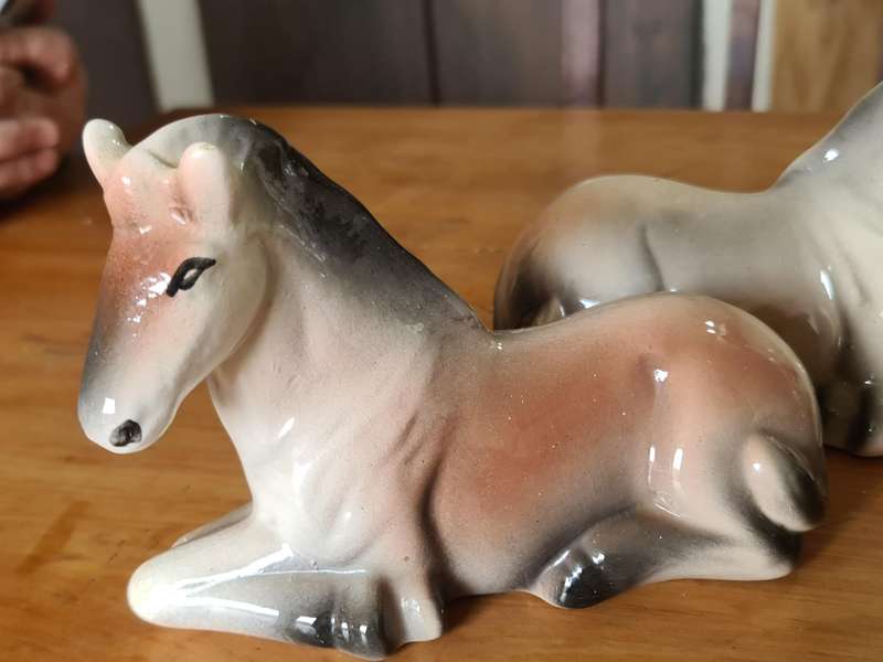 Two vintage horse ornaments
