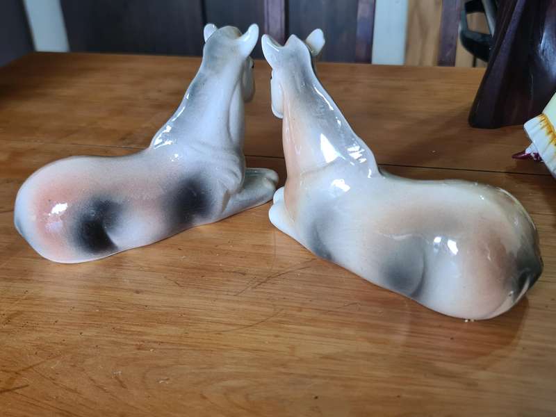 Two vintage horse ornaments