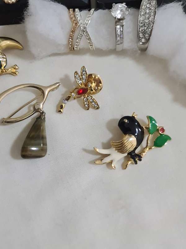 Mixed Vintage Jewelry. Brooches, rings, earrings, necklaces.