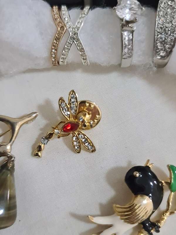 Mixed Vintage Jewelry. Brooches, rings, earrings, necklaces.
