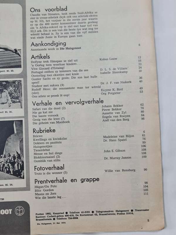 Huisgenoot 31 Mei 1974, Tydskrif