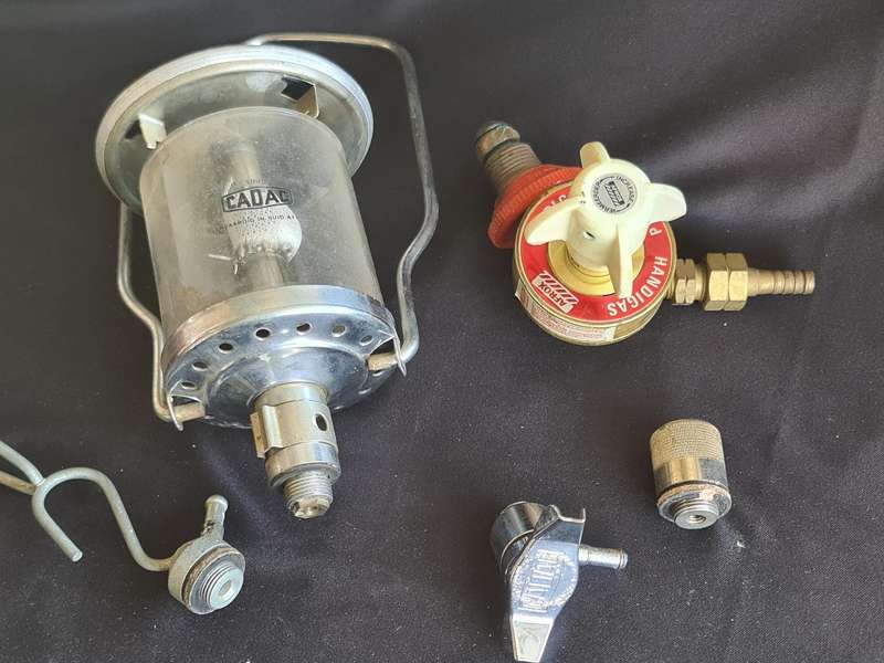 Cadac Gas Lamp and vintage Afrox regulator, etc.