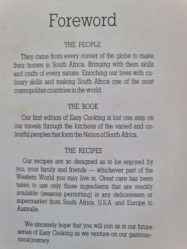 Book: Easy Cooking, The Dutch influence on South African cooking. Recipe book.