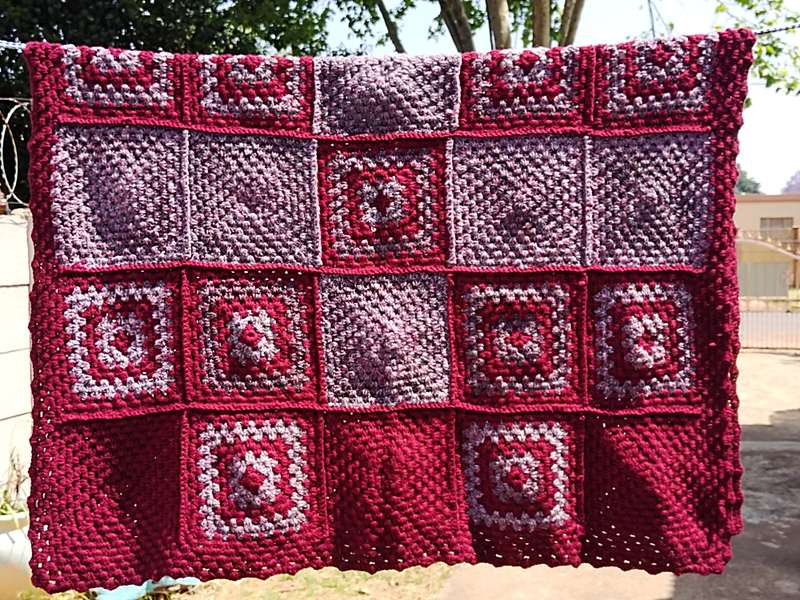 Small wine red crochet blanket