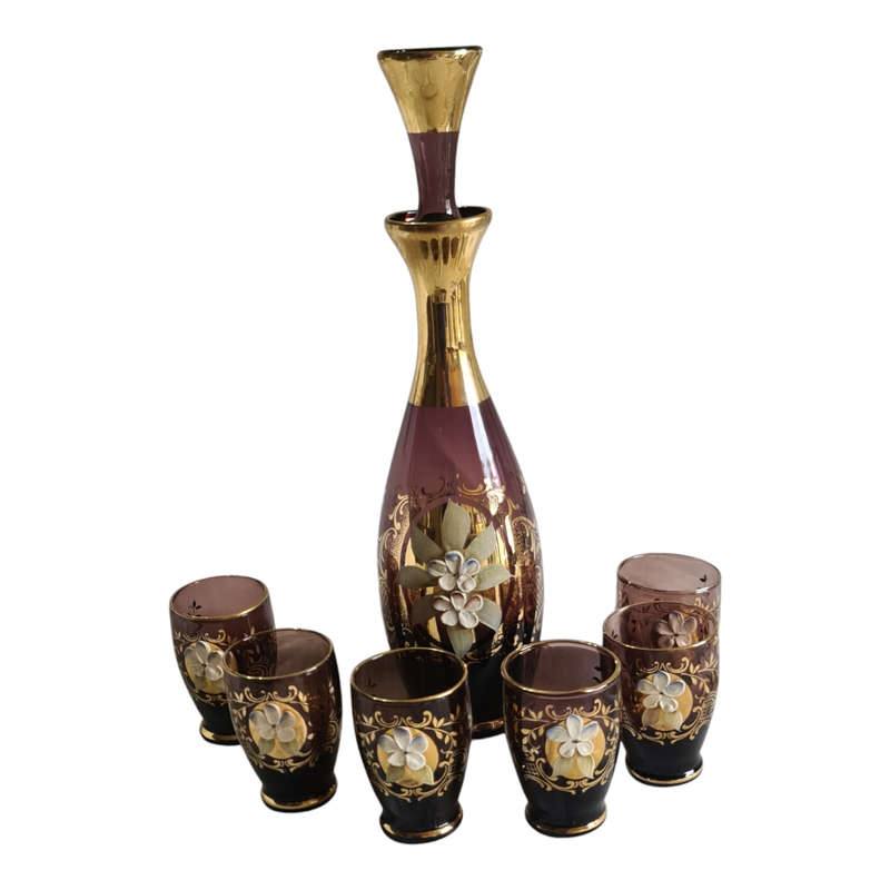 Vintage Murano Decanter with glasses. Hand painted
